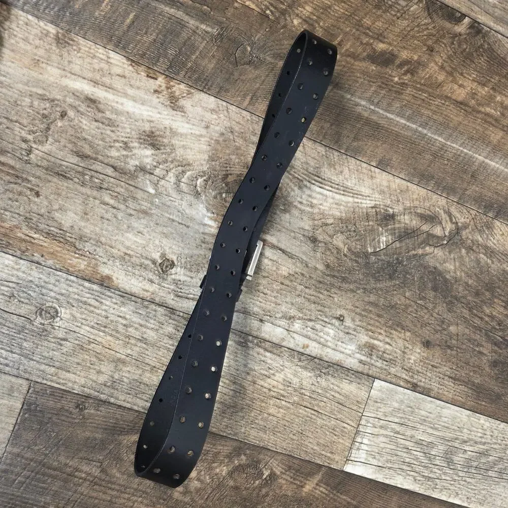 Black Leather Double Hole Belt Unisex Punk Grunge Goth Made in India
